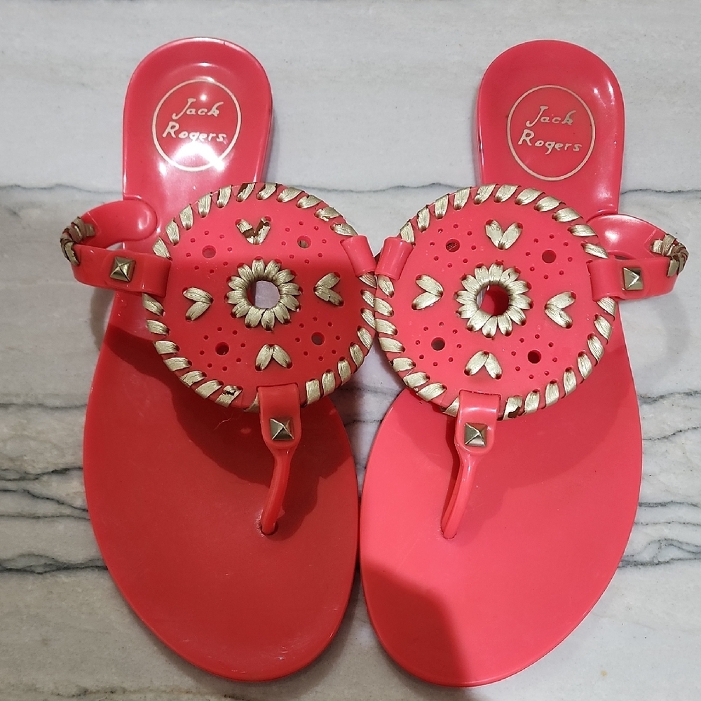 Jack Rogers Coral Sandals with Gold Accents